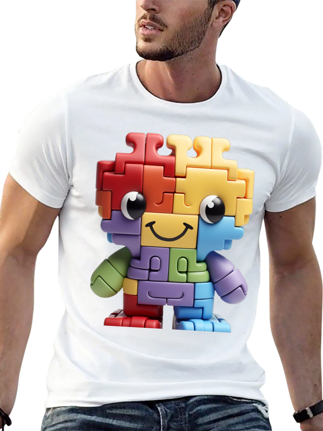 Puzzle Piece Character Graphic T-Shirt