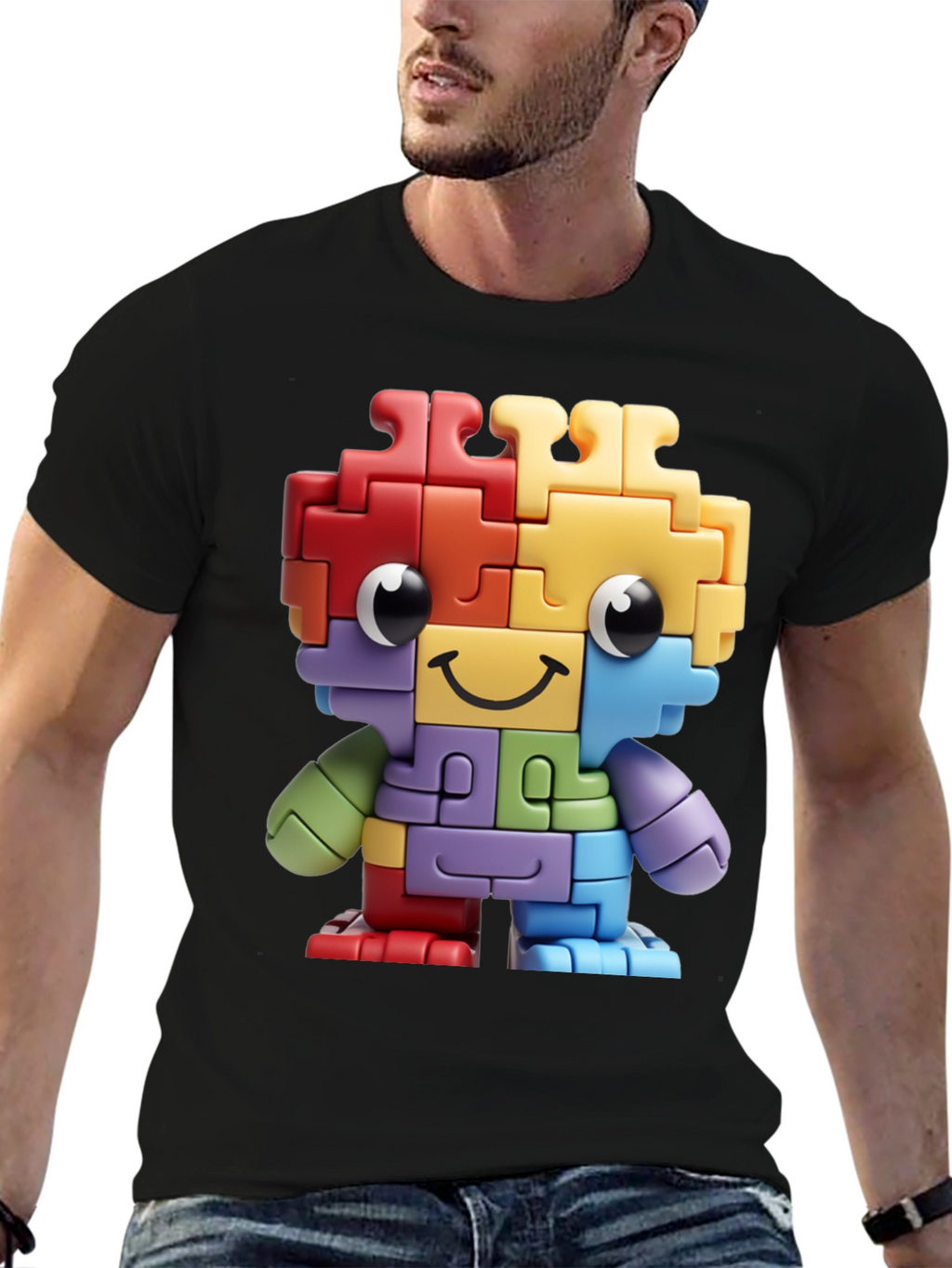 Puzzle Piece Character Graphic T-Shirt