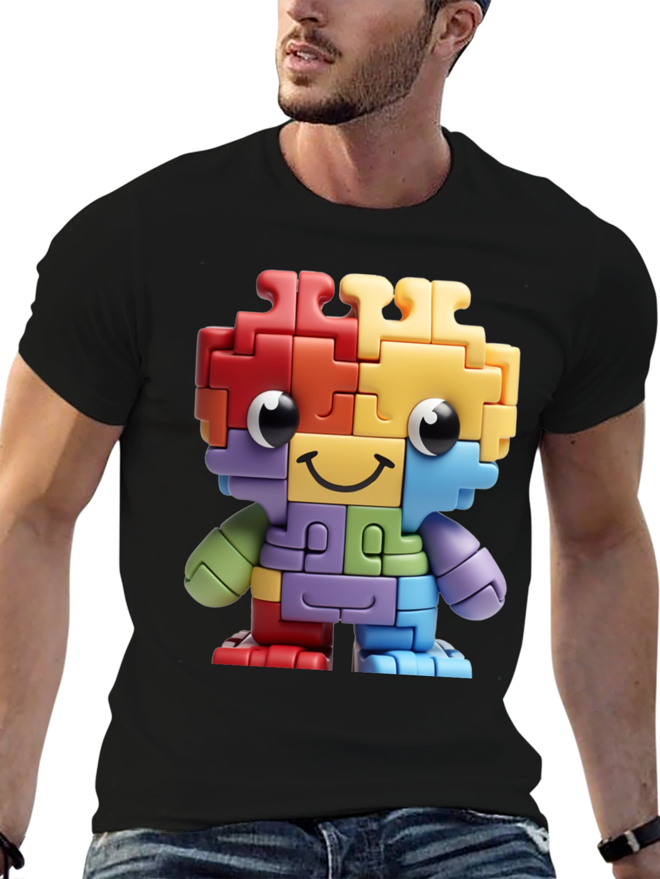 Puzzle Piece Character Graphic T-Shirt