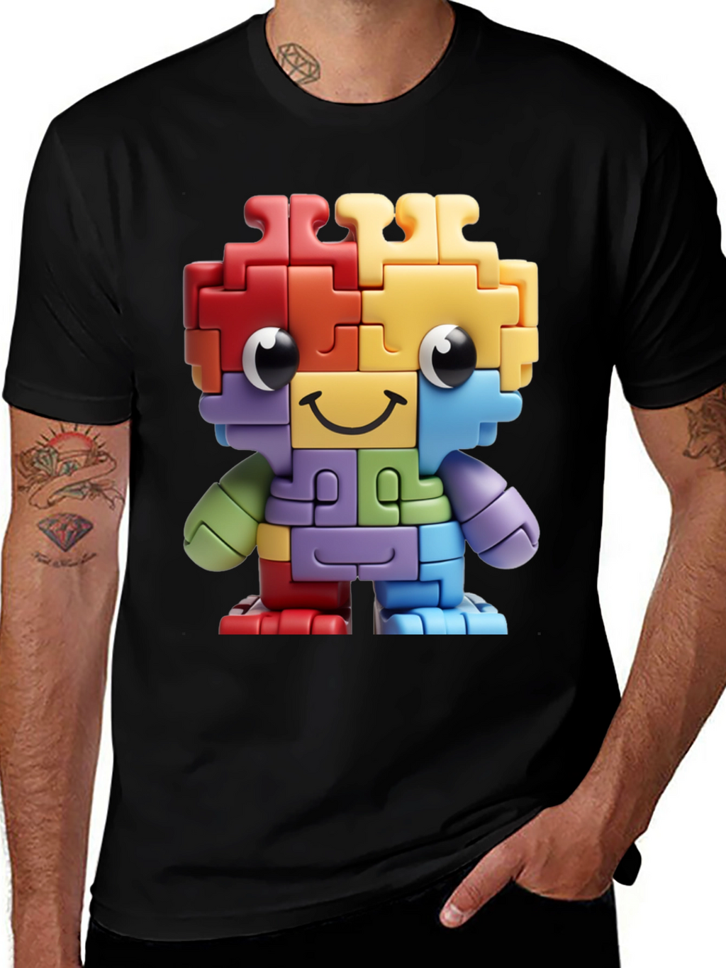 Puzzle Piece Character Graphic T-Shirt