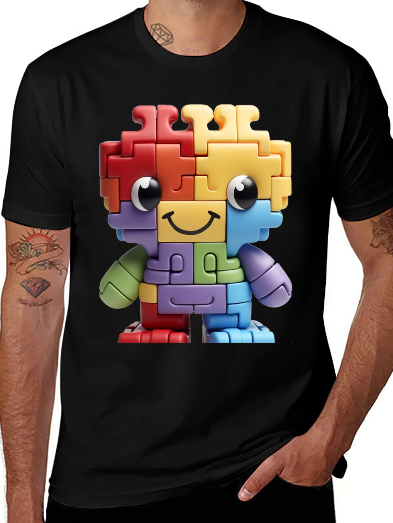 Puzzle Piece Character Graphic T-Shirt