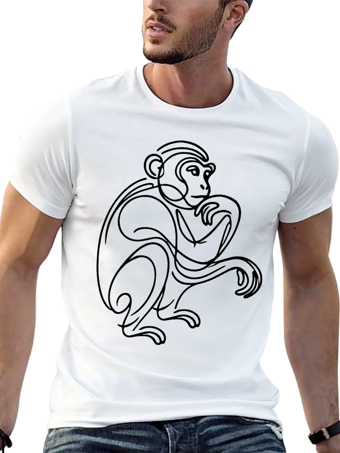 Abstract Monkey Graphic Tee - Black Cotton Blend