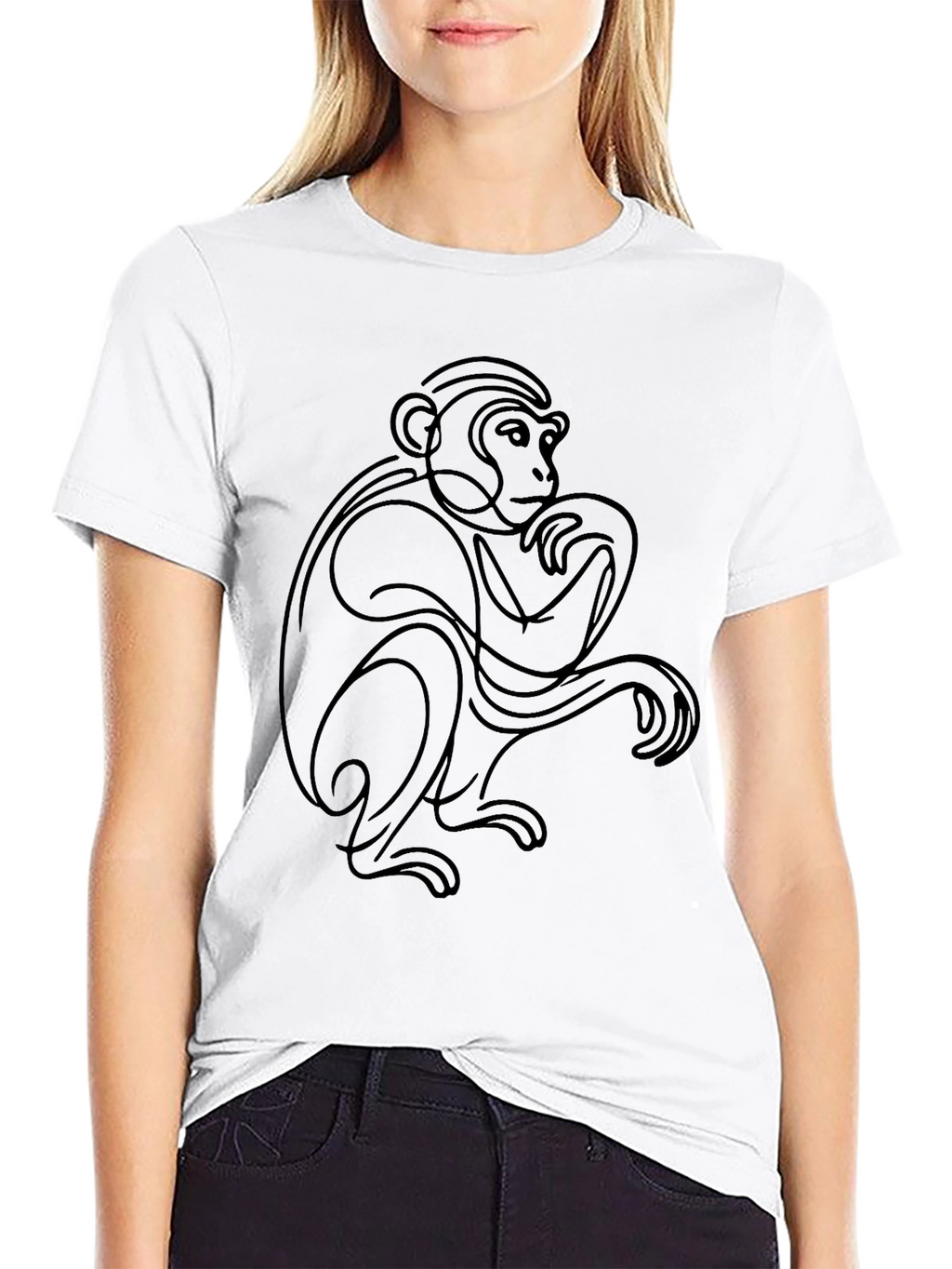 Abstract Monkey Graphic Tee - Black Cotton Blend