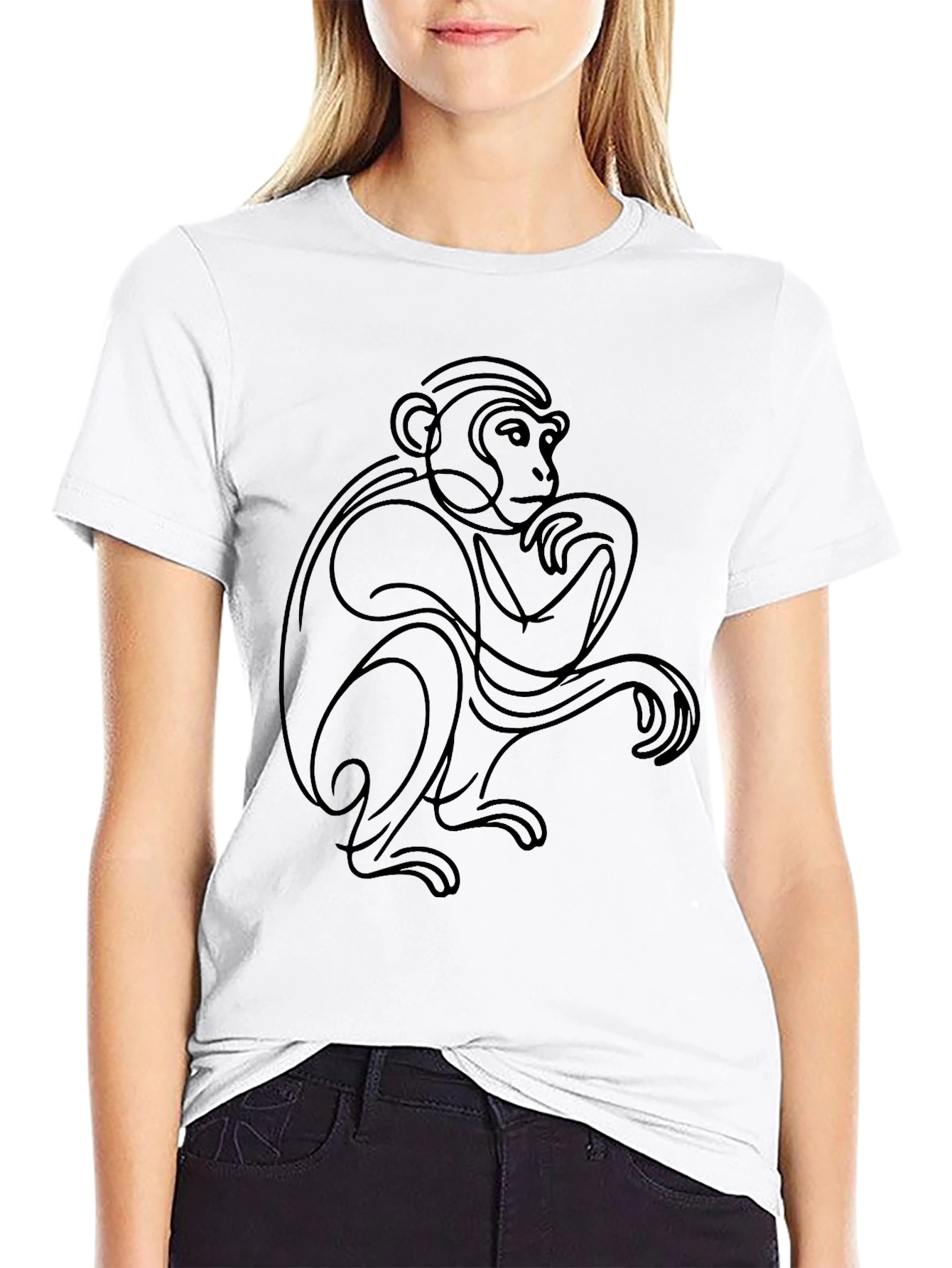 Abstract Monkey Graphic Tee - Black Cotton Blend