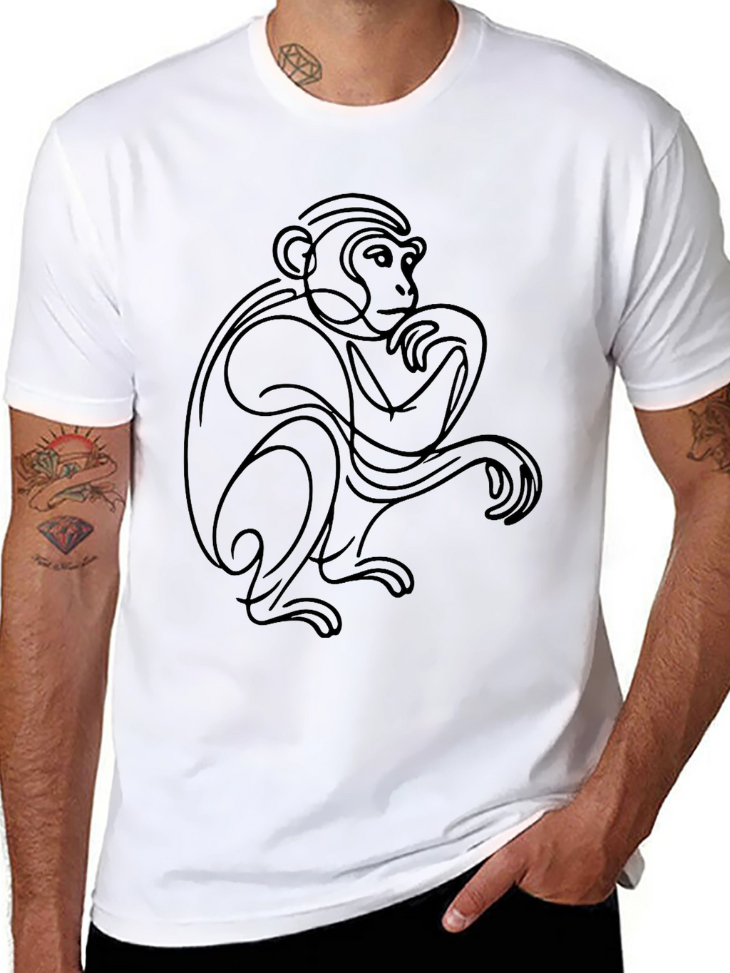 Abstract Monkey Graphic Tee - Black Cotton Blend