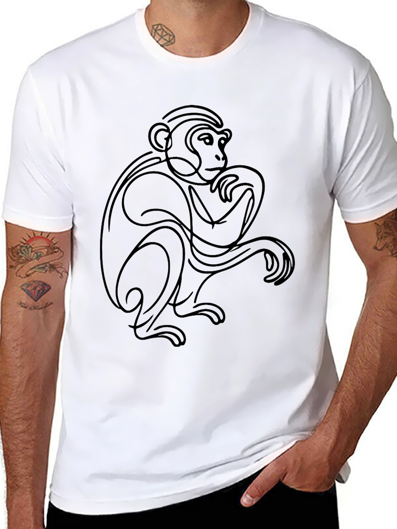 Abstract Monkey Graphic Tee - Black Cotton Blend