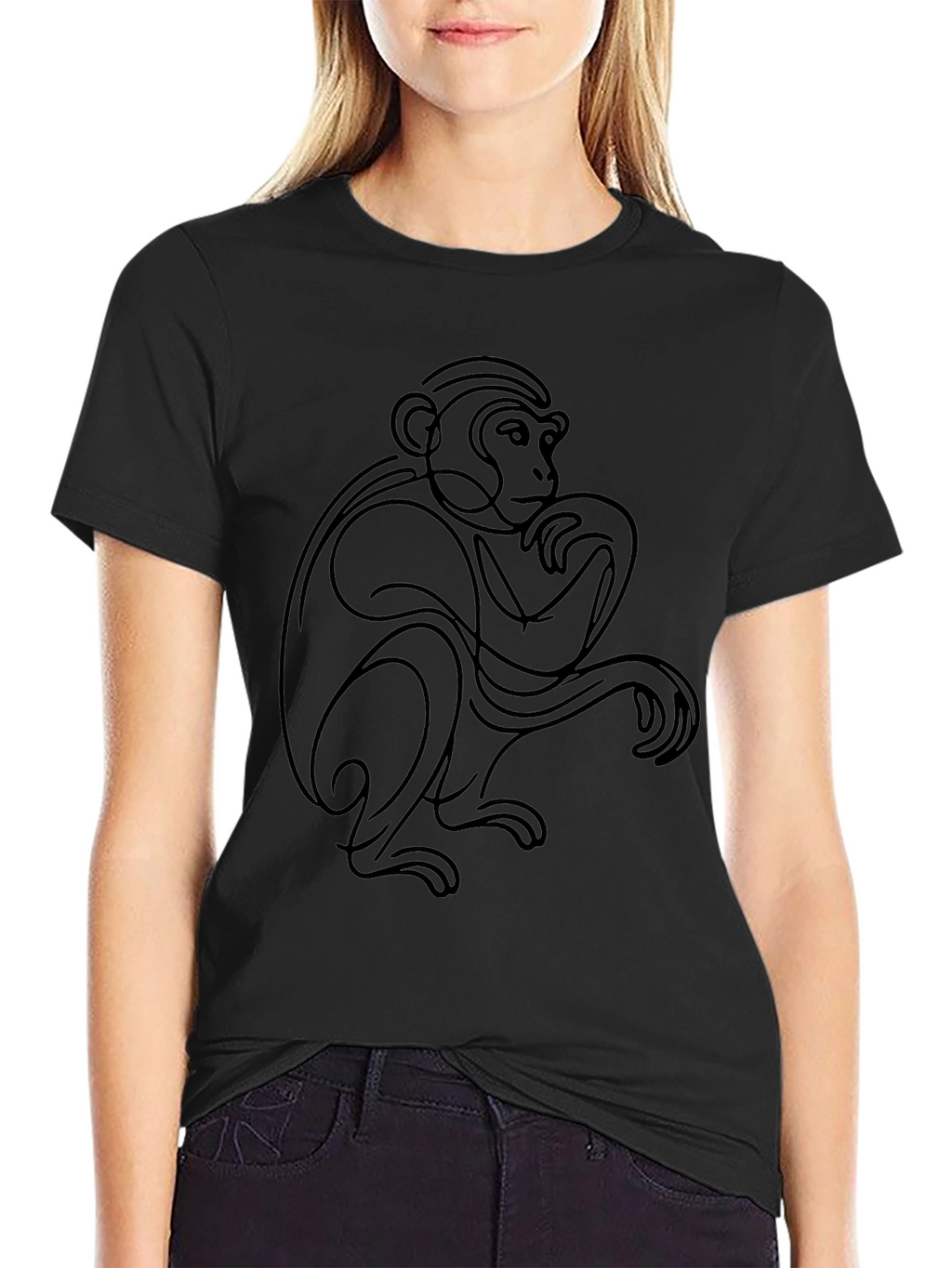 Abstract Monkey Graphic Tee - Black Cotton Blend