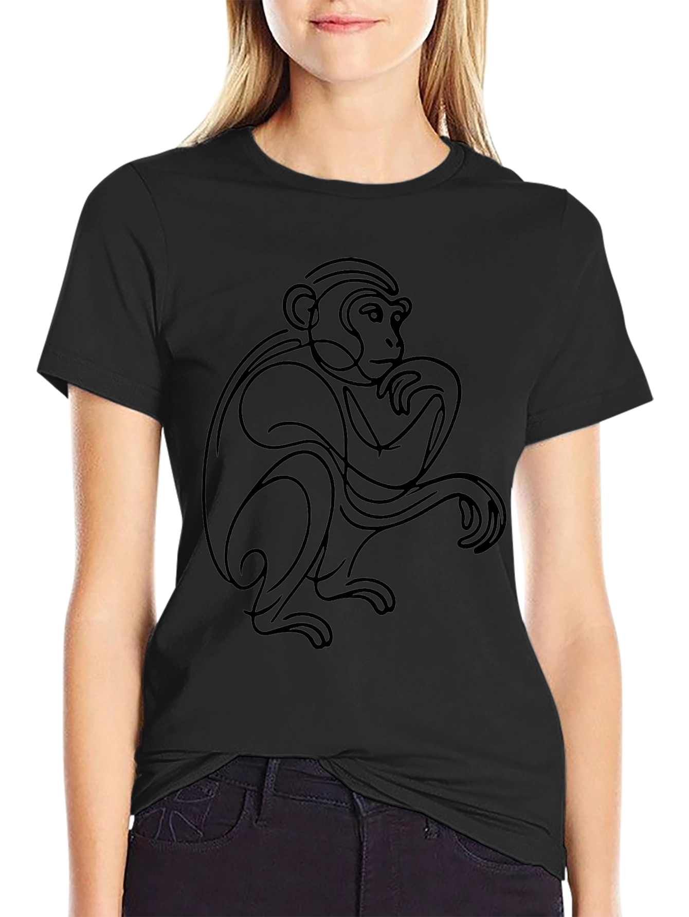 Abstract Monkey Graphic Tee - Black Cotton Blend
