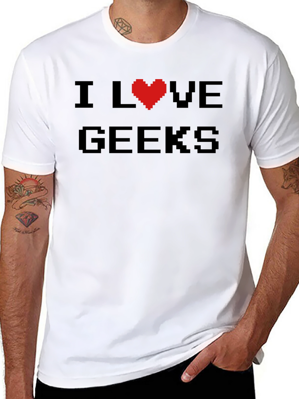 I Love Geeks Pixel Heart T-Shirt - Black