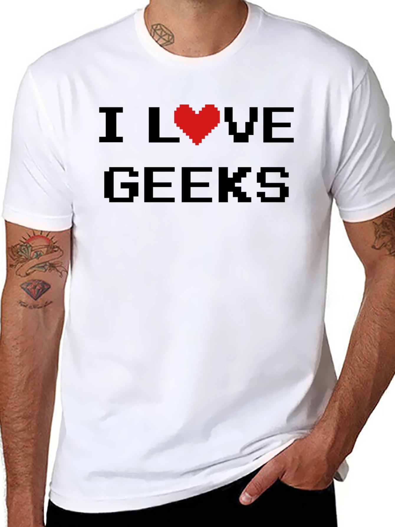 I Love Geeks Pixel Heart T-Shirt - Black