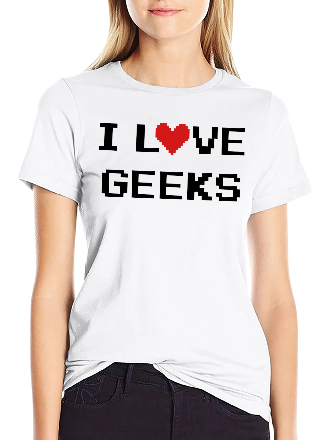 I Love Geeks Pixel Heart T-Shirt - Black