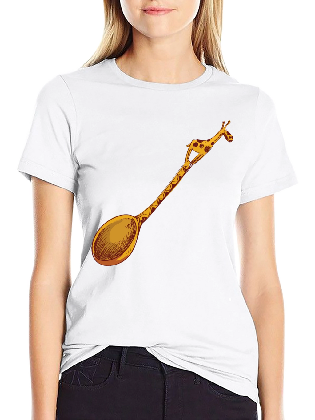 Giraffe Spoon Graphic Tee - Unique Novelty T-Shirt