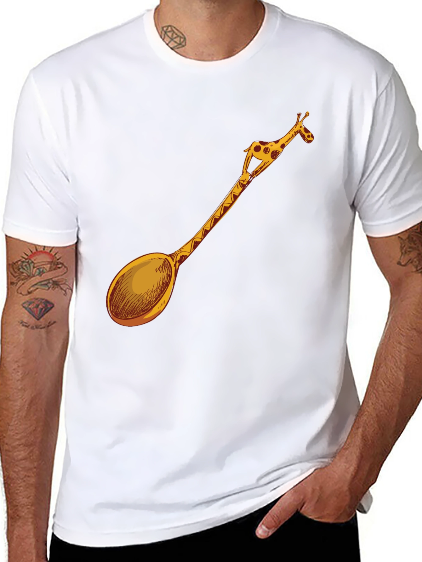 Giraffe Spoon Graphic Tee - Unique Novelty T-Shirt