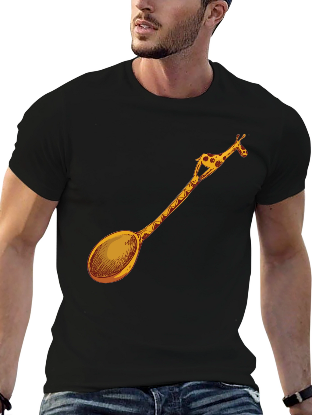 Giraffe Spoon Graphic Tee - Unique Novelty T-Shirt
