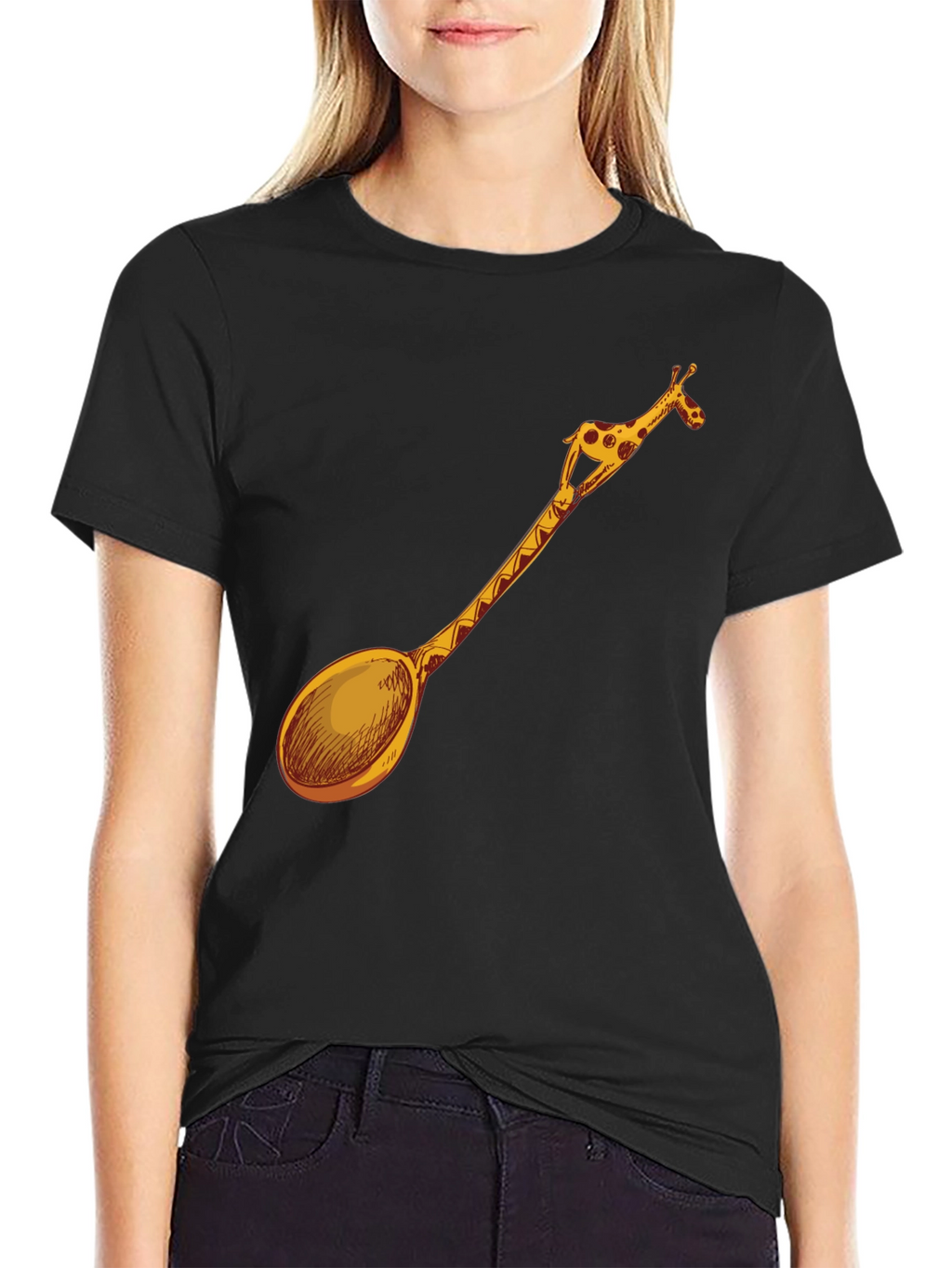 Giraffe Spoon Graphic Tee - Unique Novelty T-Shirt
