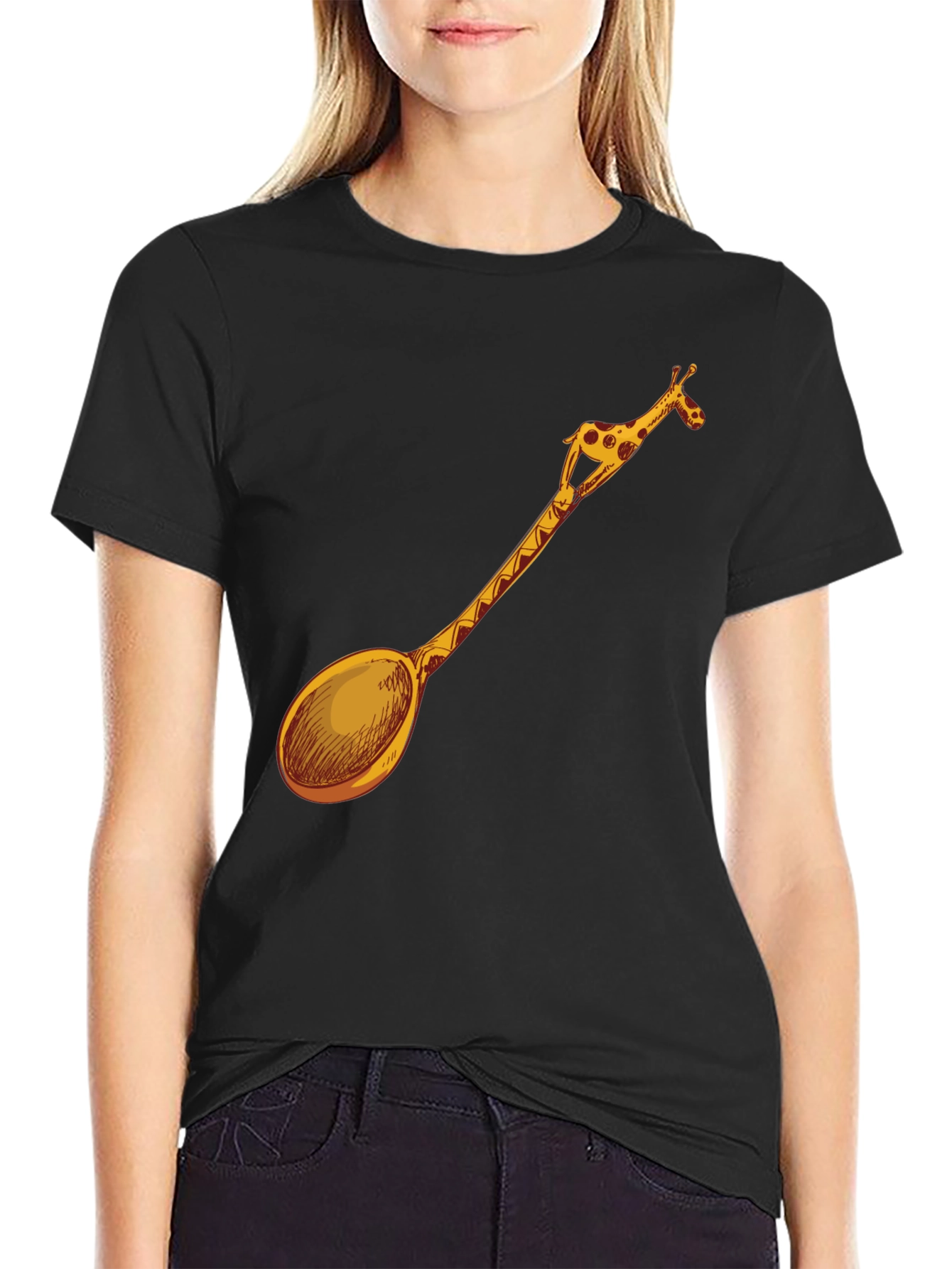 Giraffe Spoon Graphic Tee - Unique Novelty T-Shirt
