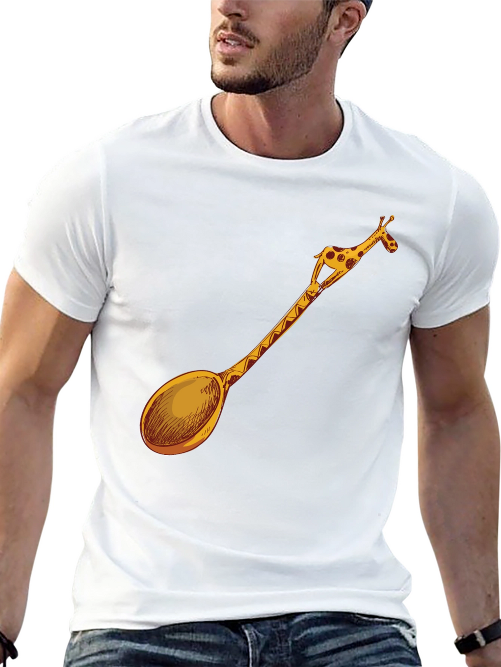 Giraffe Spoon Graphic Tee - Unique Novelty T-Shirt