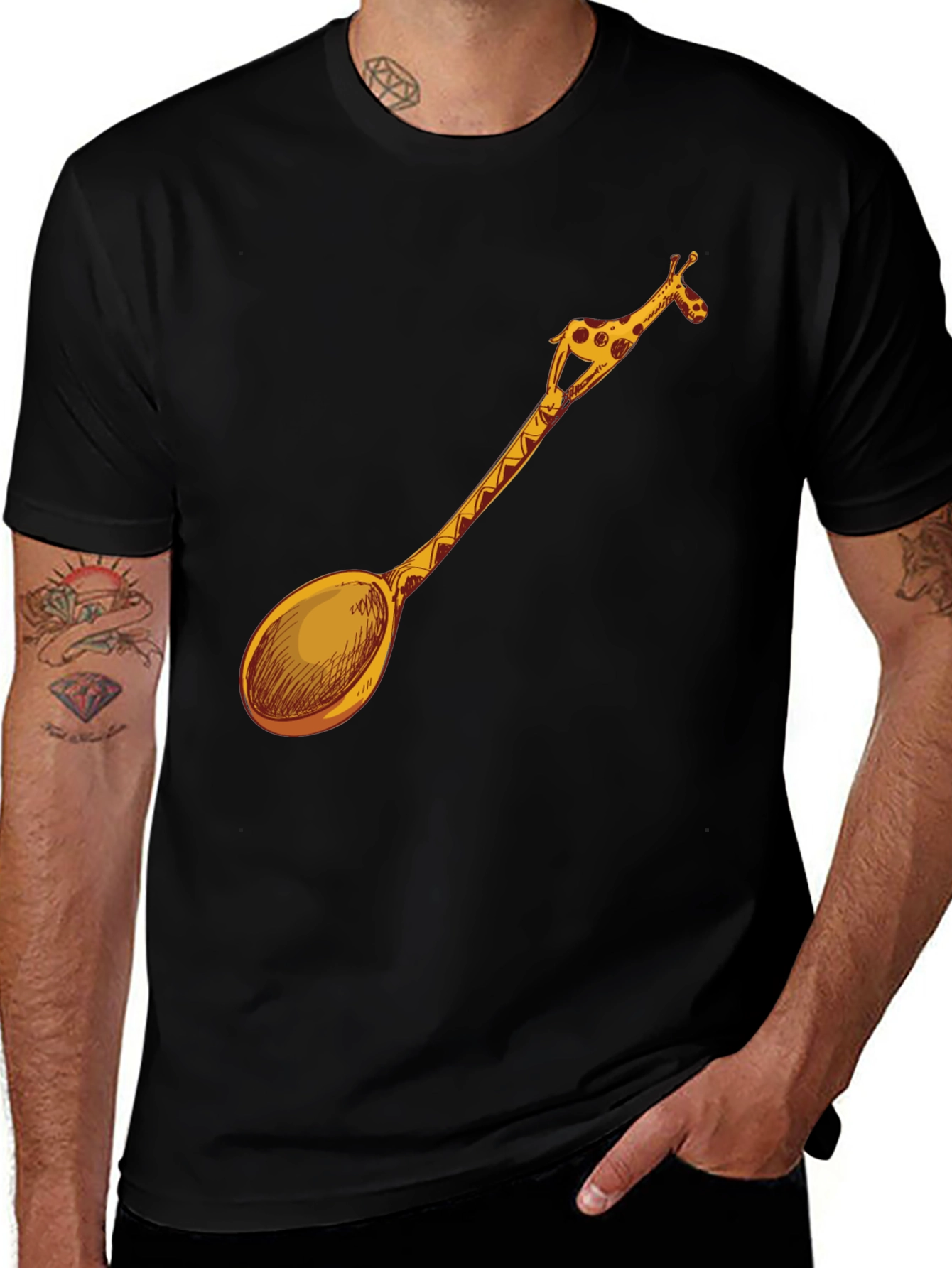 Giraffe Spoon Graphic Tee - Unique Novelty T-Shirt