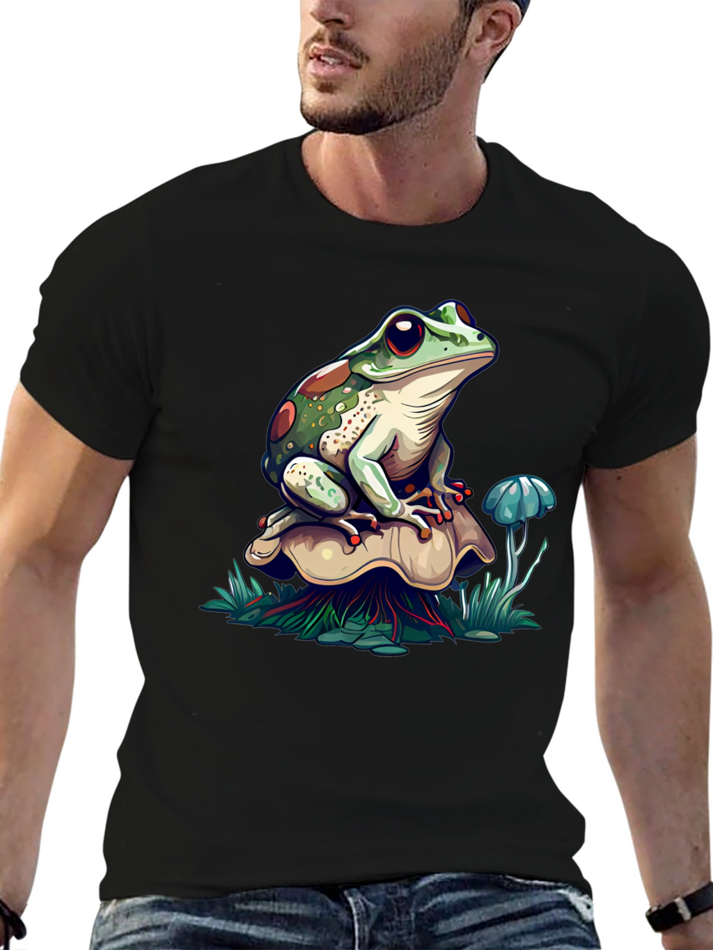 Frog on Mushroom Graphic T-Shirt