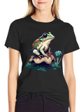 Frog on Mushroom Graphic T-Shirt