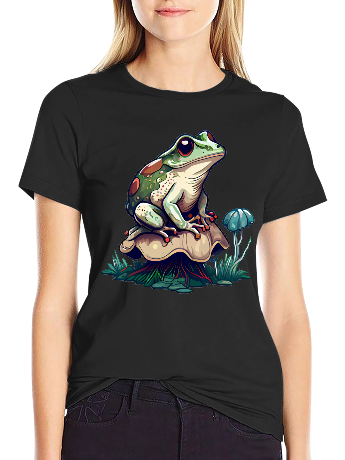 Frog on Mushroom Graphic T-Shirt