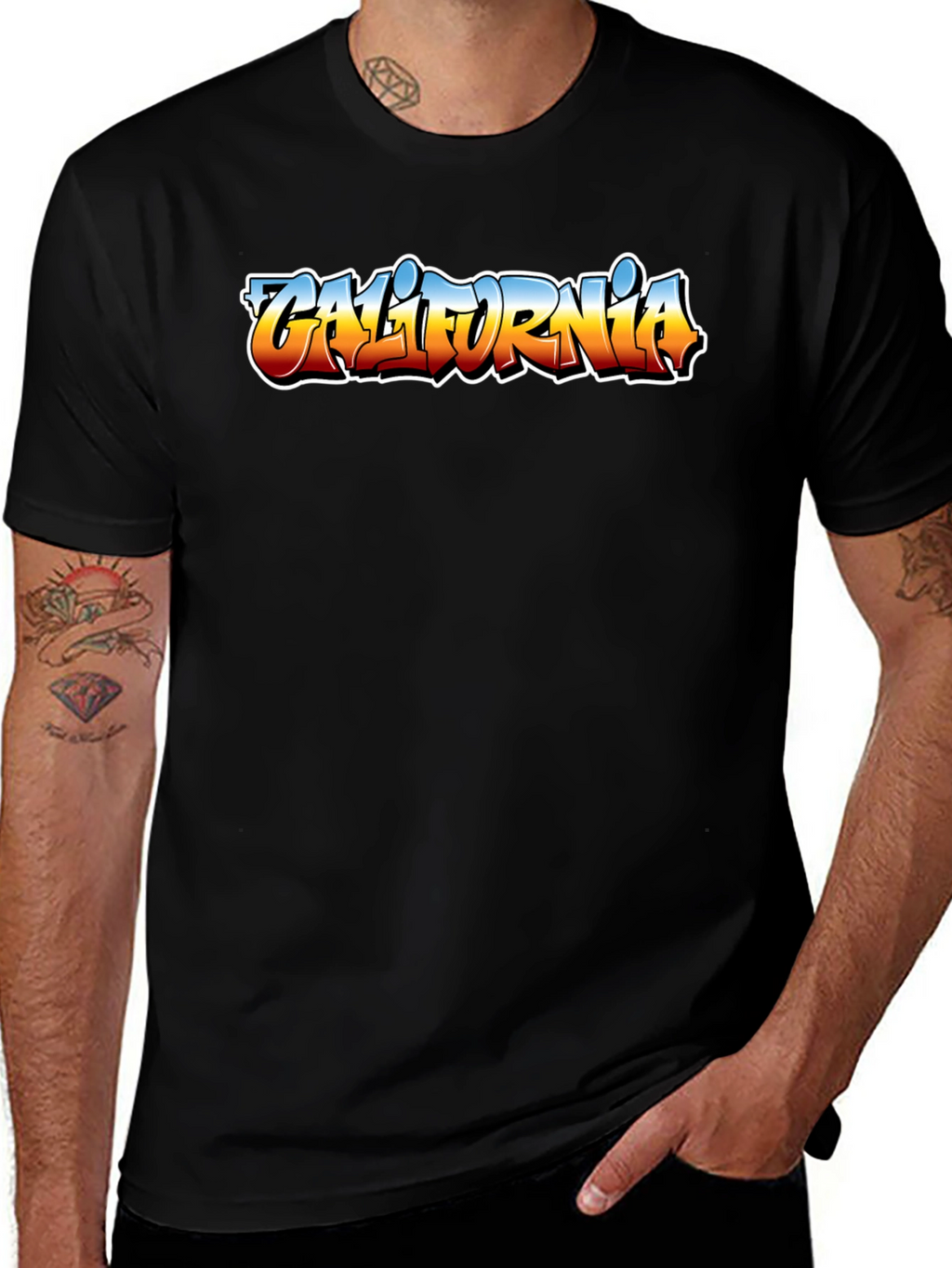 California Graffiti Style Mens Black T-Shirt