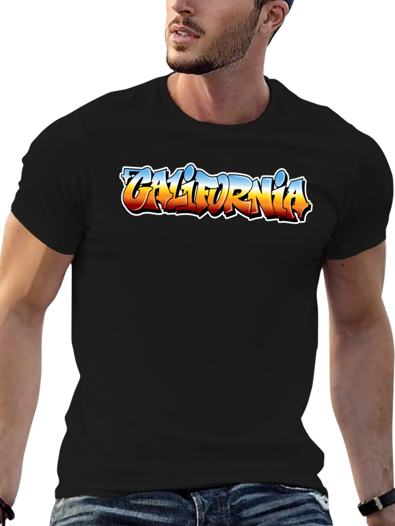 California Graffiti Style Mens Black T-Shirt