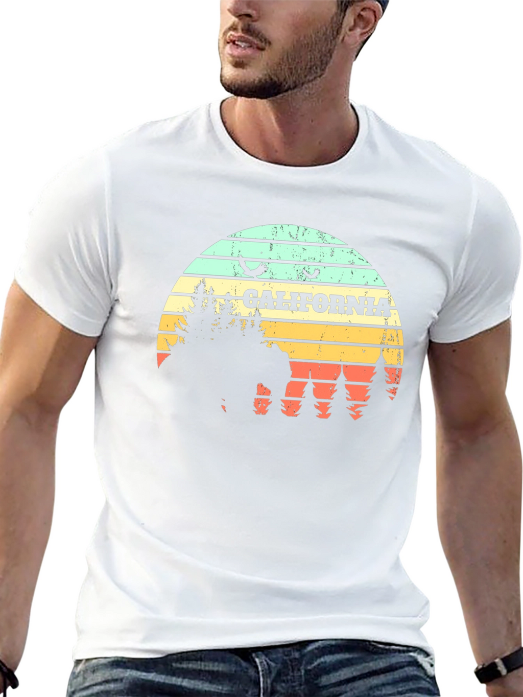 California Retro T-Shirt - Bear & Sunset Graphic