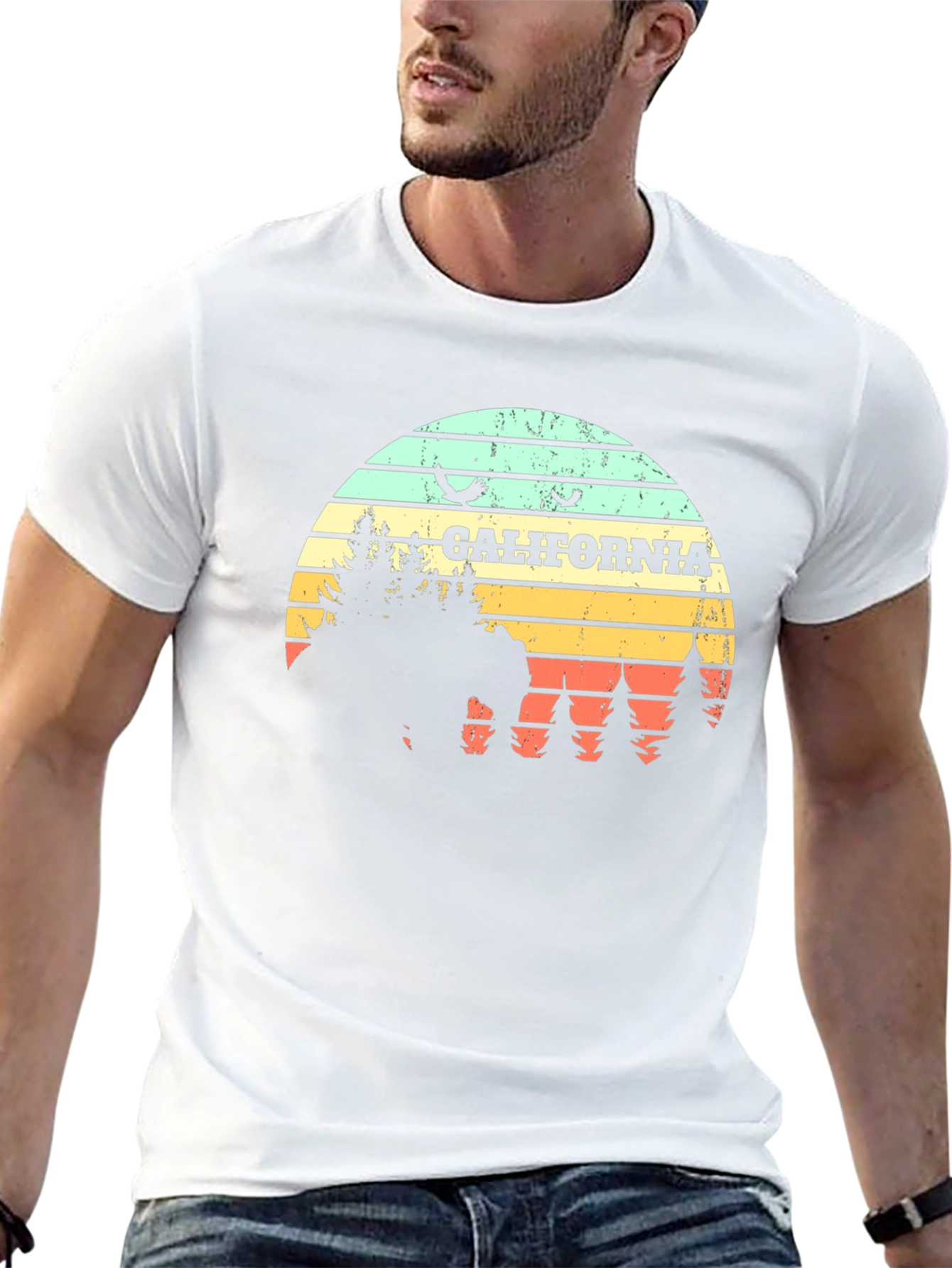 California Retro T-Shirt - Bear & Sunset Graphic