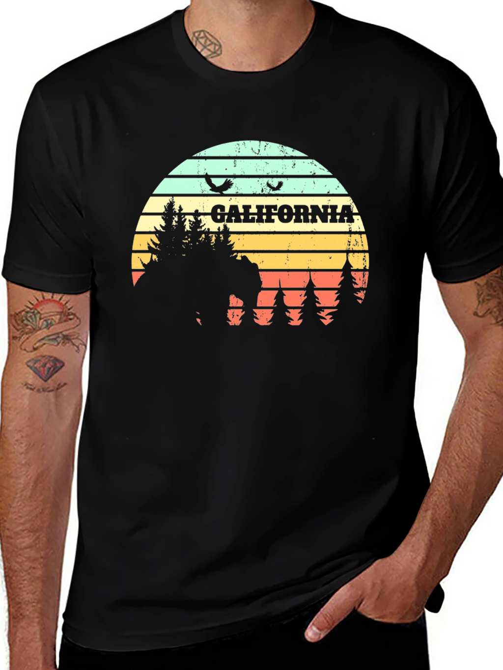 California Retro T-Shirt - Bear & Sunset Graphic