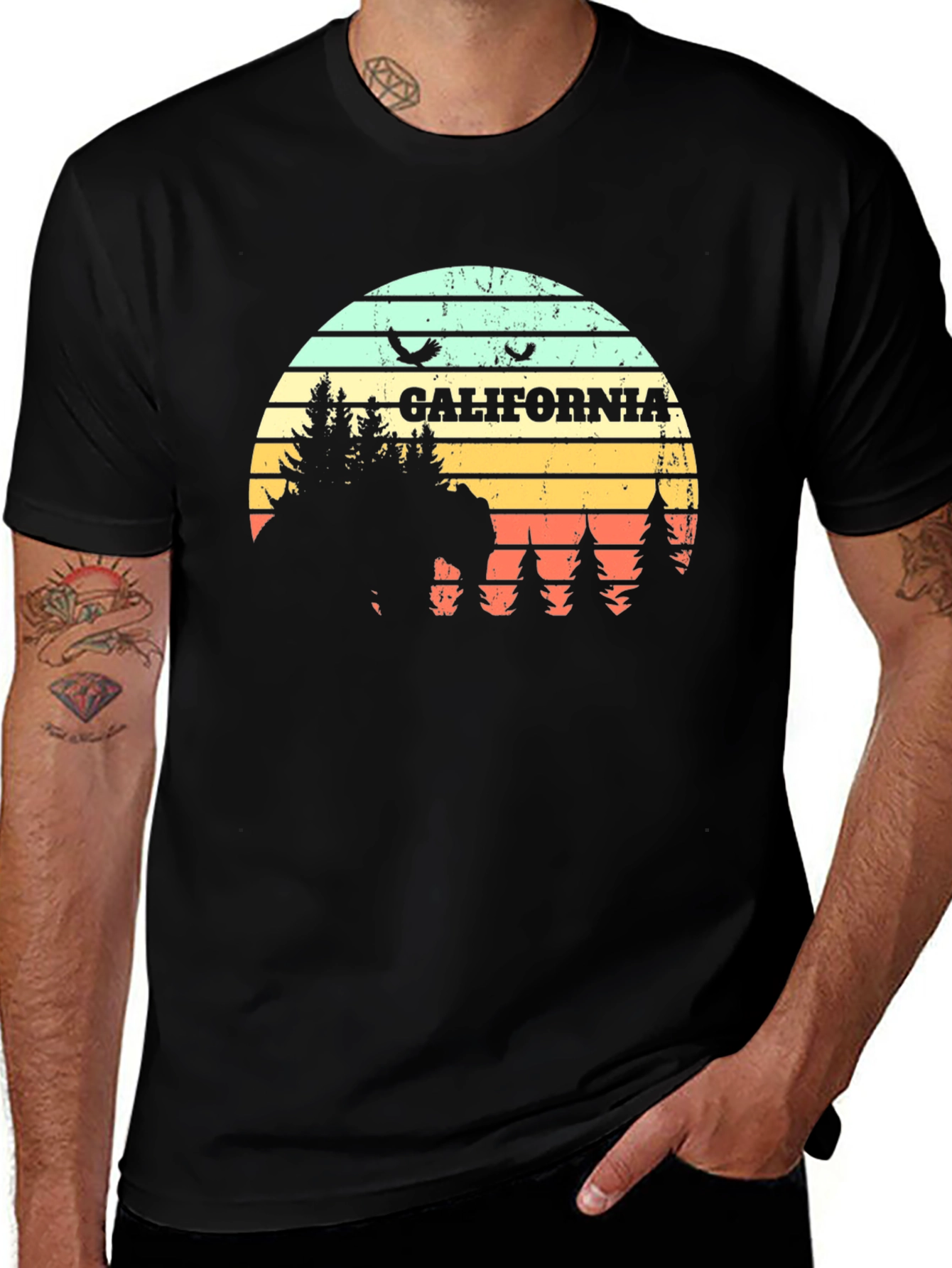 California Retro T-Shirt - Bear & Sunset Graphic