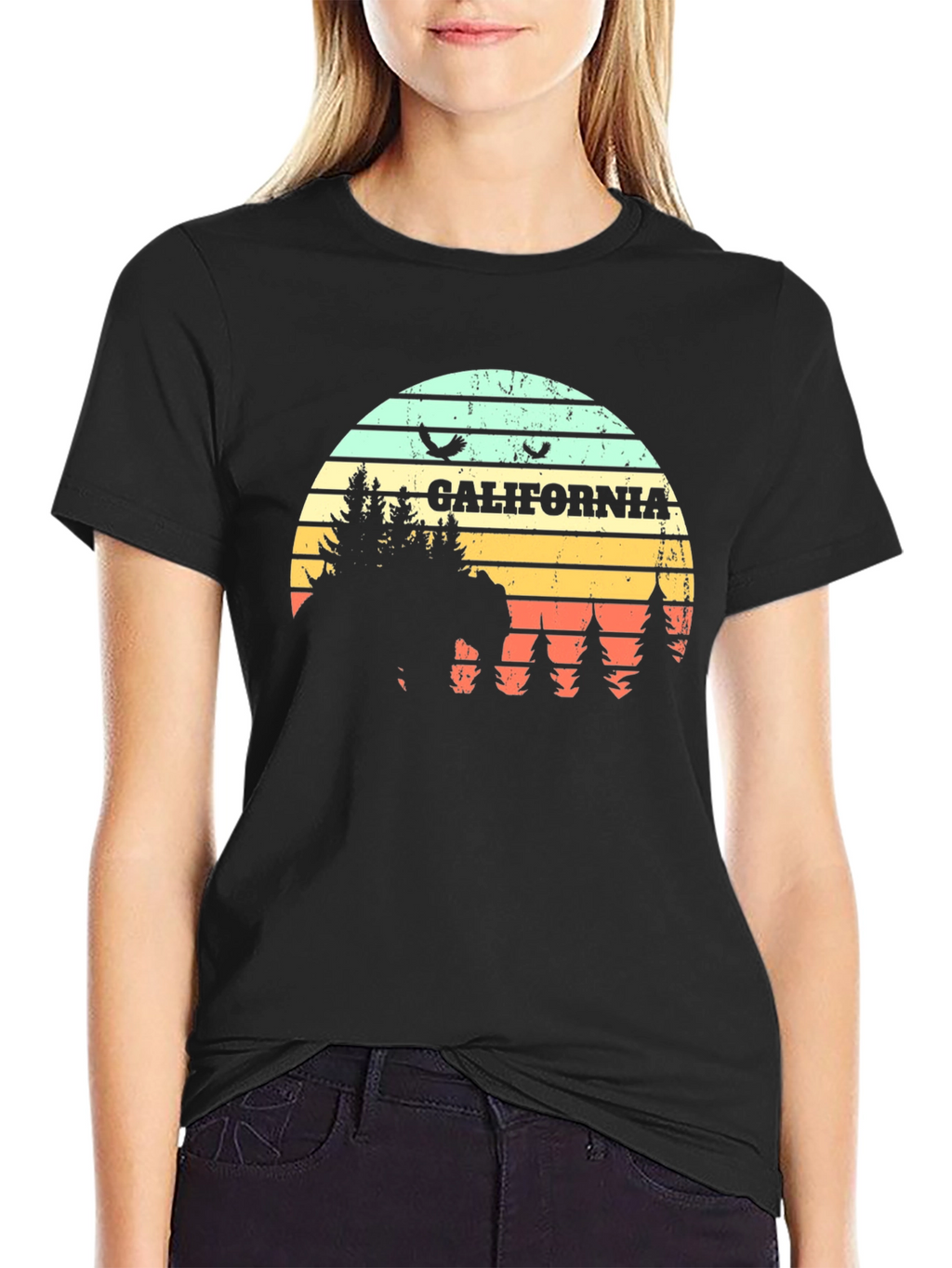 California Retro T-Shirt - Bear & Sunset Graphic