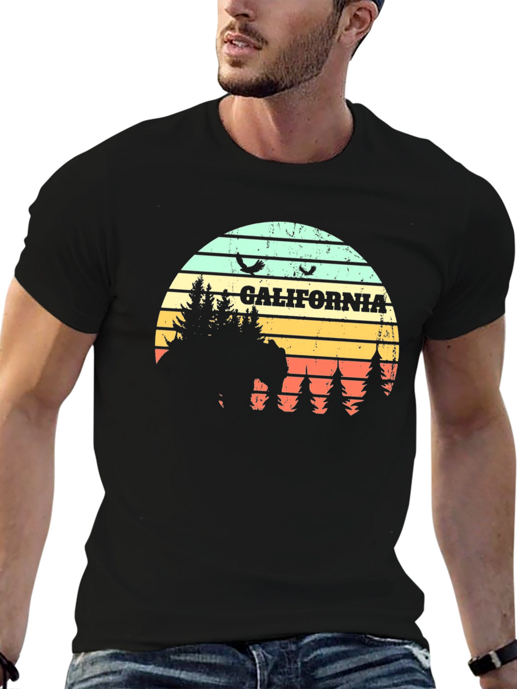 California Retro T-Shirt - Bear & Sunset Graphic