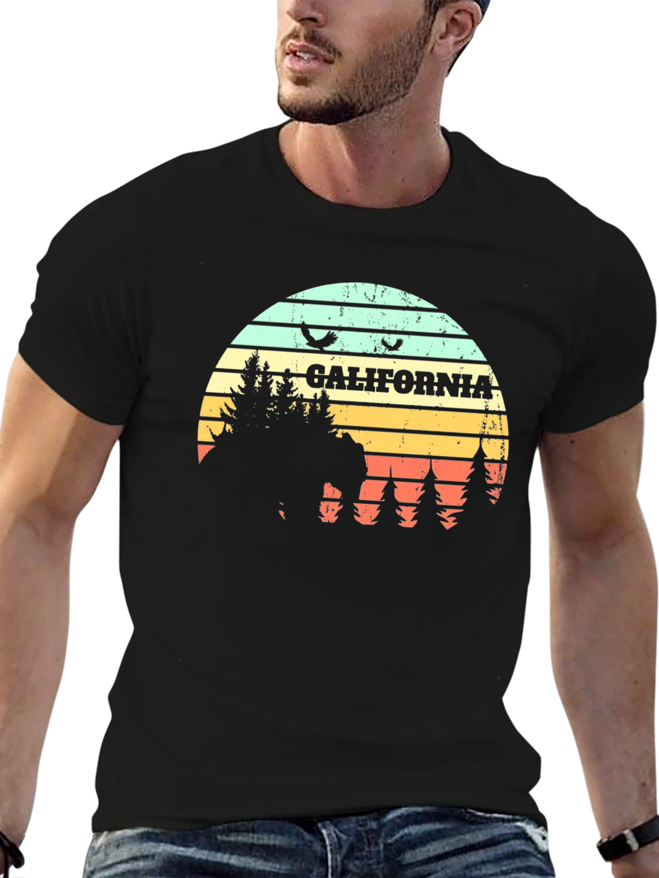 California Retro T-Shirt - Bear & Sunset Graphic