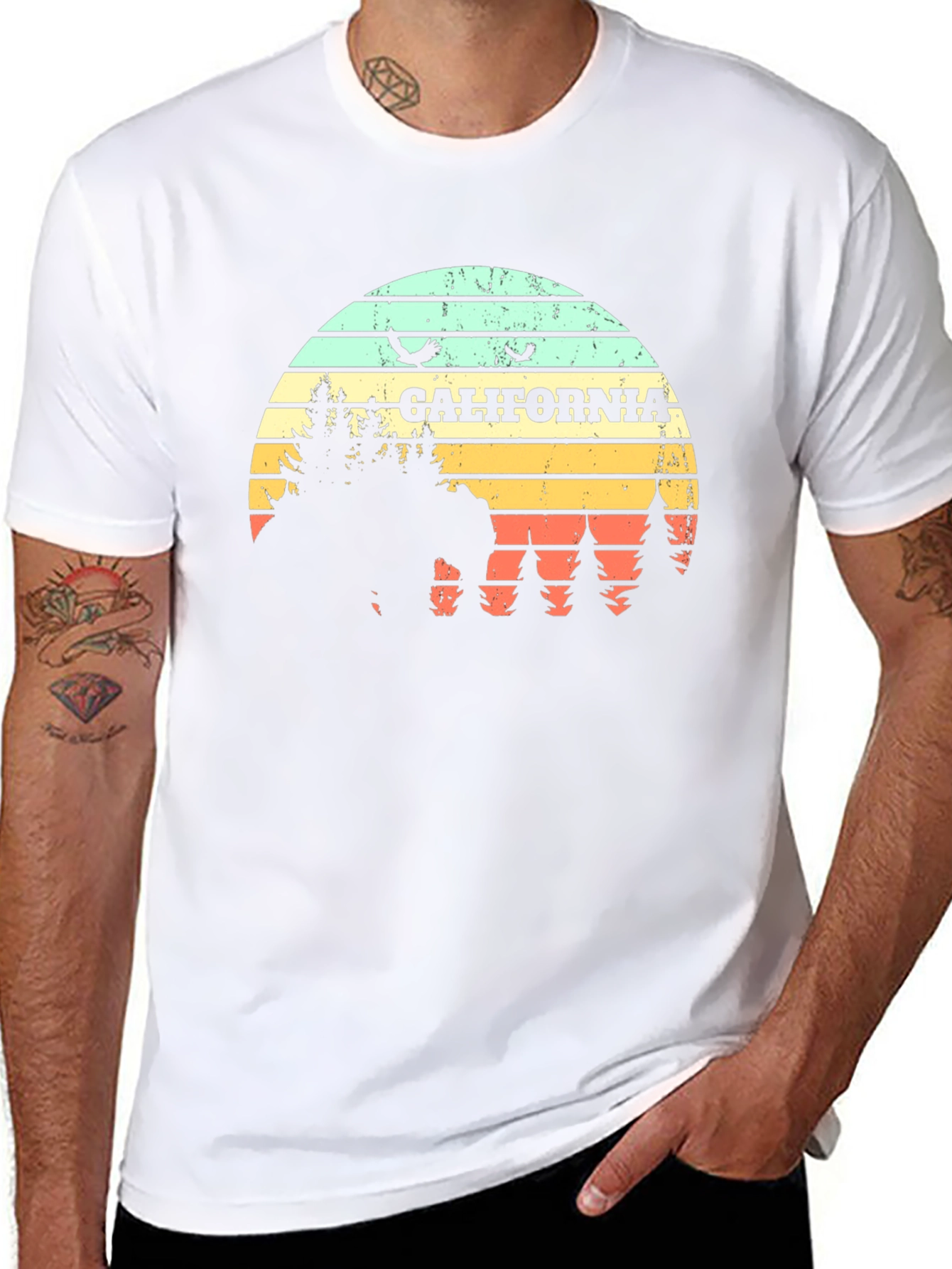 California Retro T-Shirt - Bear & Sunset Graphic