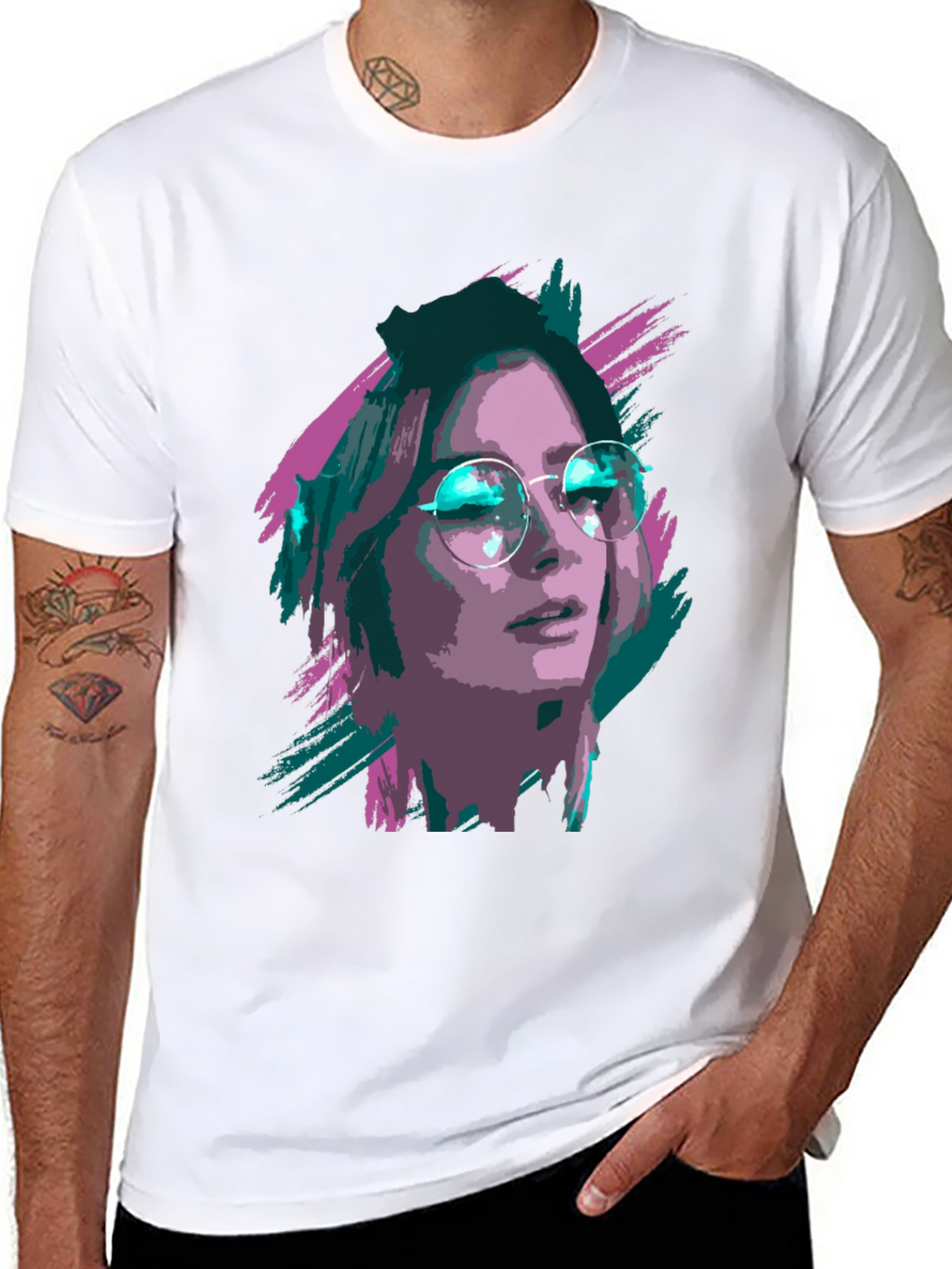 Stylish Graphic T-Shirt - Woman with Glasses Print