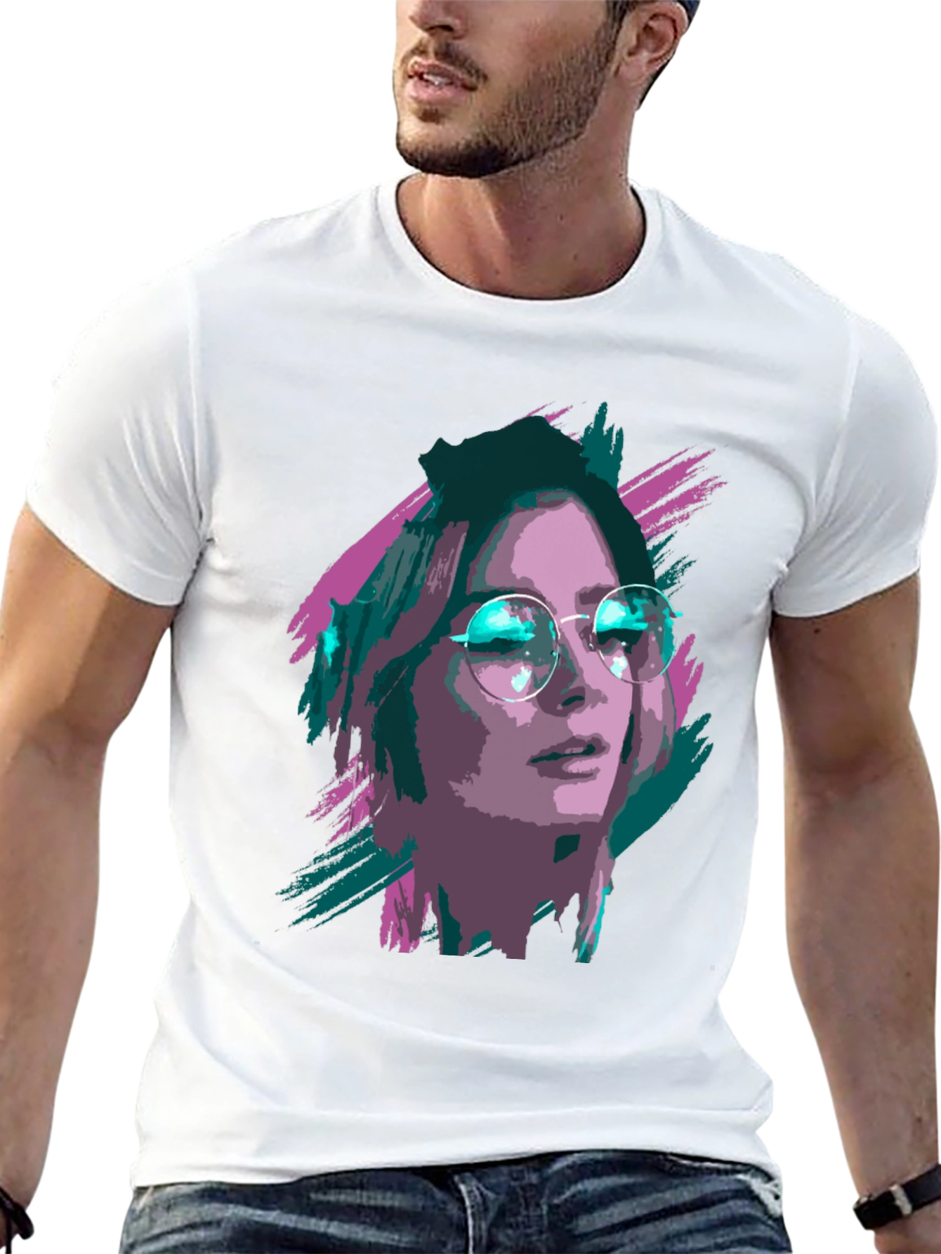Stylish Graphic T-Shirt - Woman with Glasses Print
