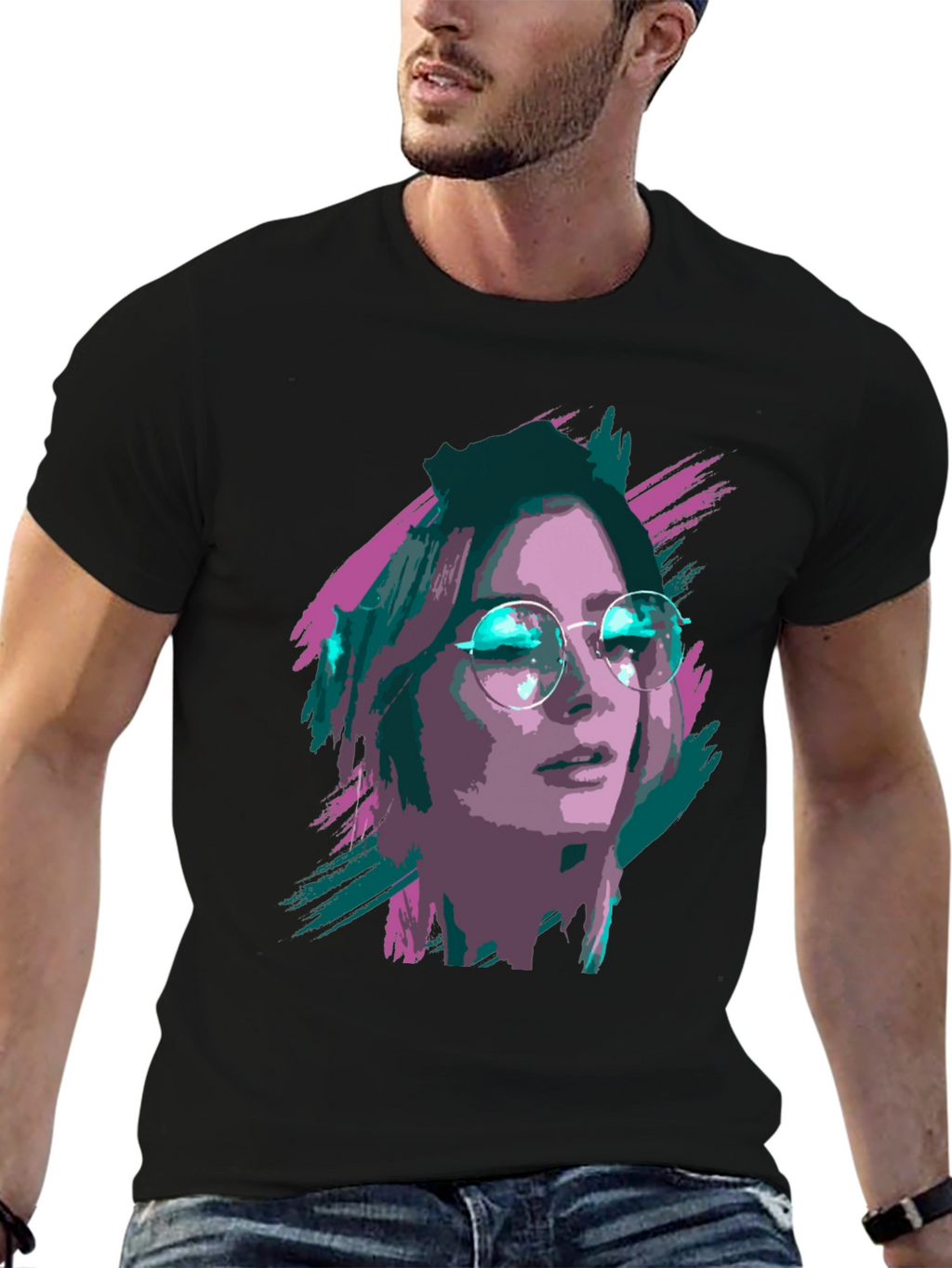 Stylish Graphic T-Shirt - Woman with Glasses Print
