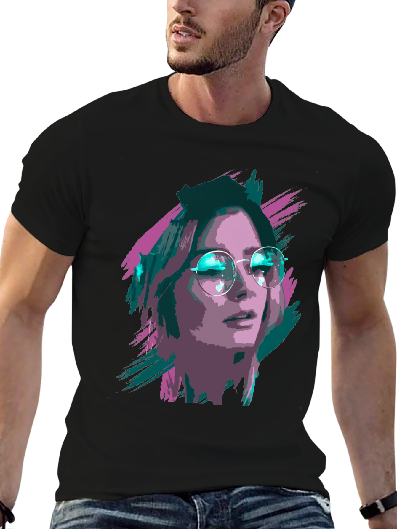 Stylish Graphic T-Shirt - Woman with Glasses Print