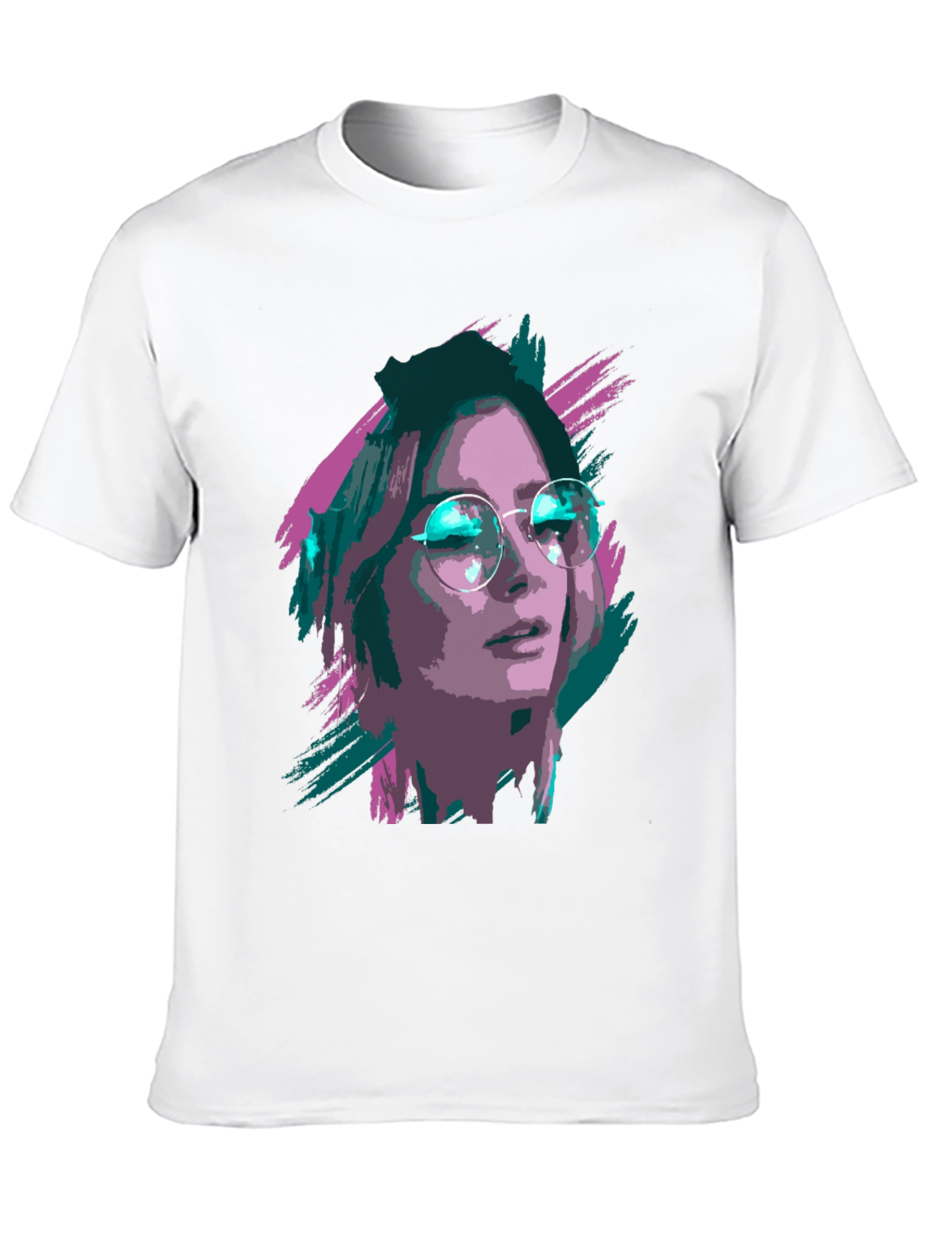 Stylish Graphic T-Shirt - Woman with Glasses Print