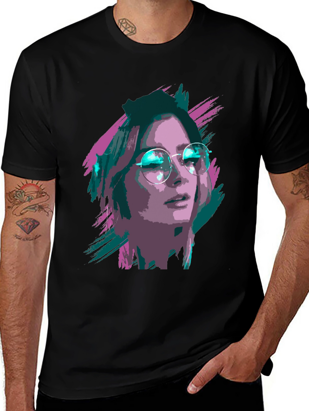 Stylish Graphic T-Shirt - Woman with Glasses Print