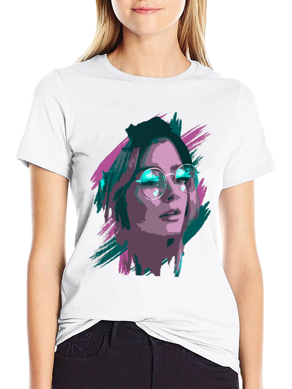 Stylish Graphic T-Shirt - Woman with Glasses Print