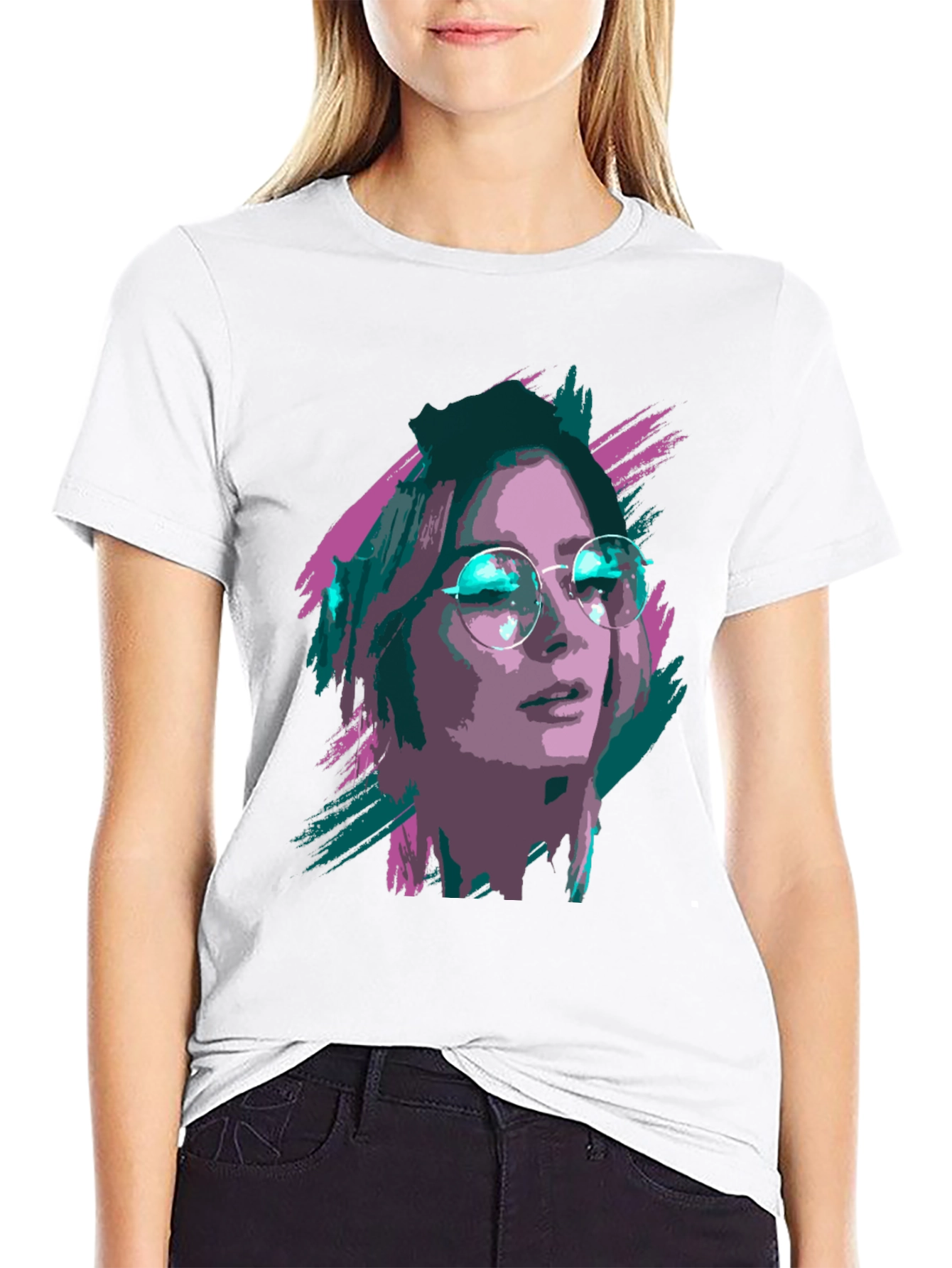 Stylish Graphic T-Shirt - Woman with Glasses Print