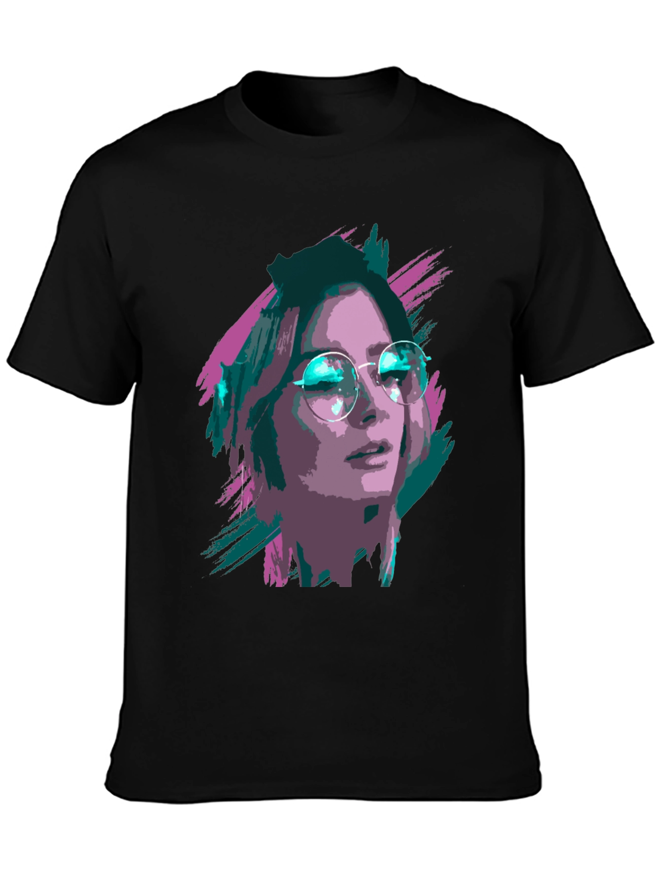 Stylish Graphic T-Shirt - Woman with Glasses Print