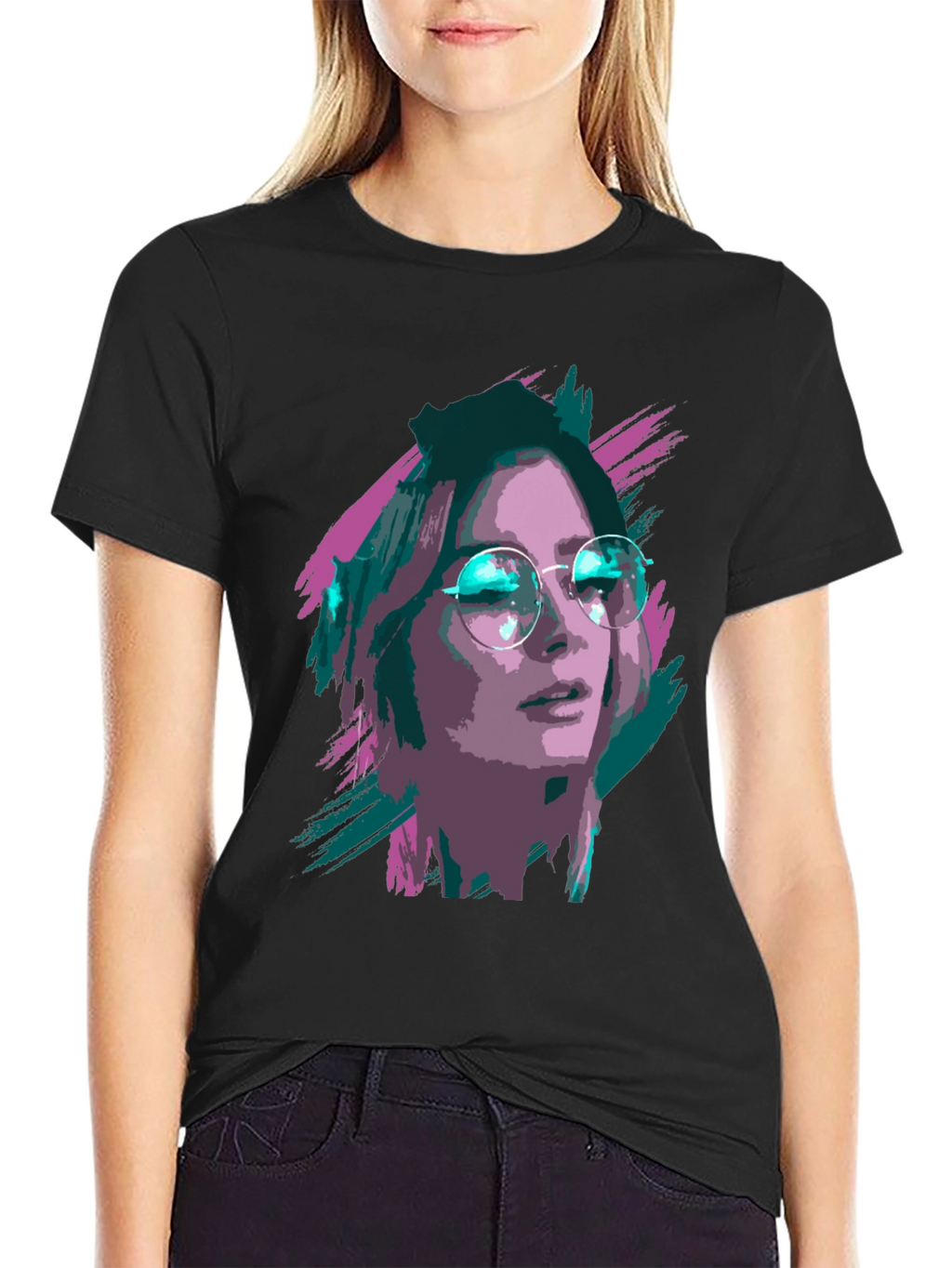 Stylish Graphic T-Shirt - Woman with Glasses Print