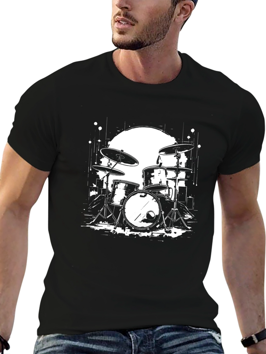 Drum Set Graphic Tee - Rock Band Musician T-Shirt