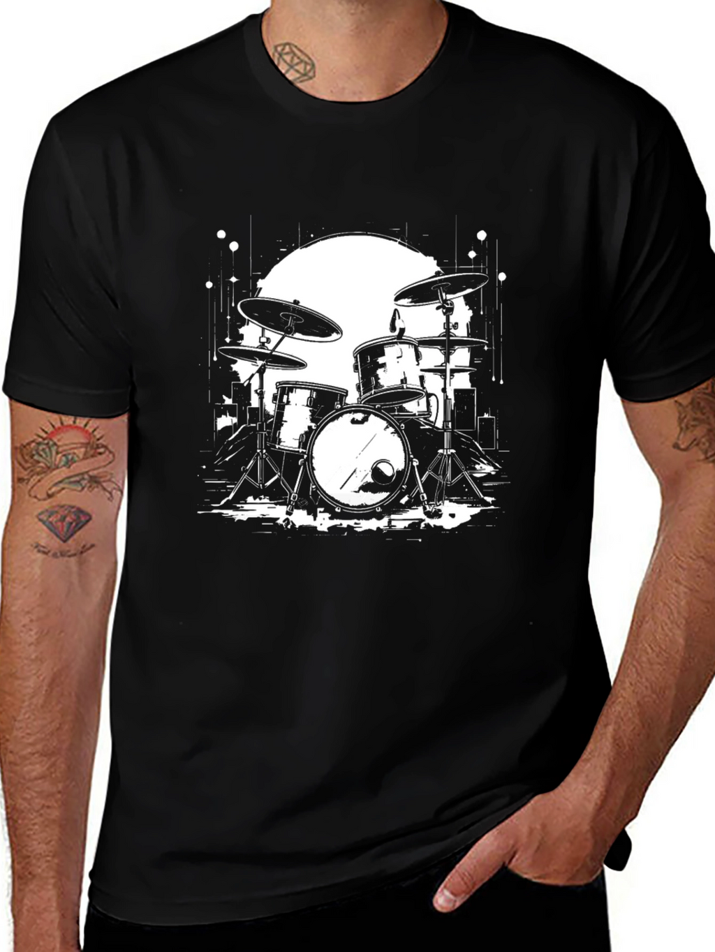 Drum Set Graphic Tee - Rock Band Musician T-Shirt