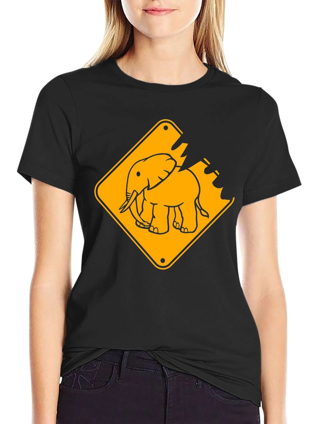 Elephant Crossing Graphic Tee - Black