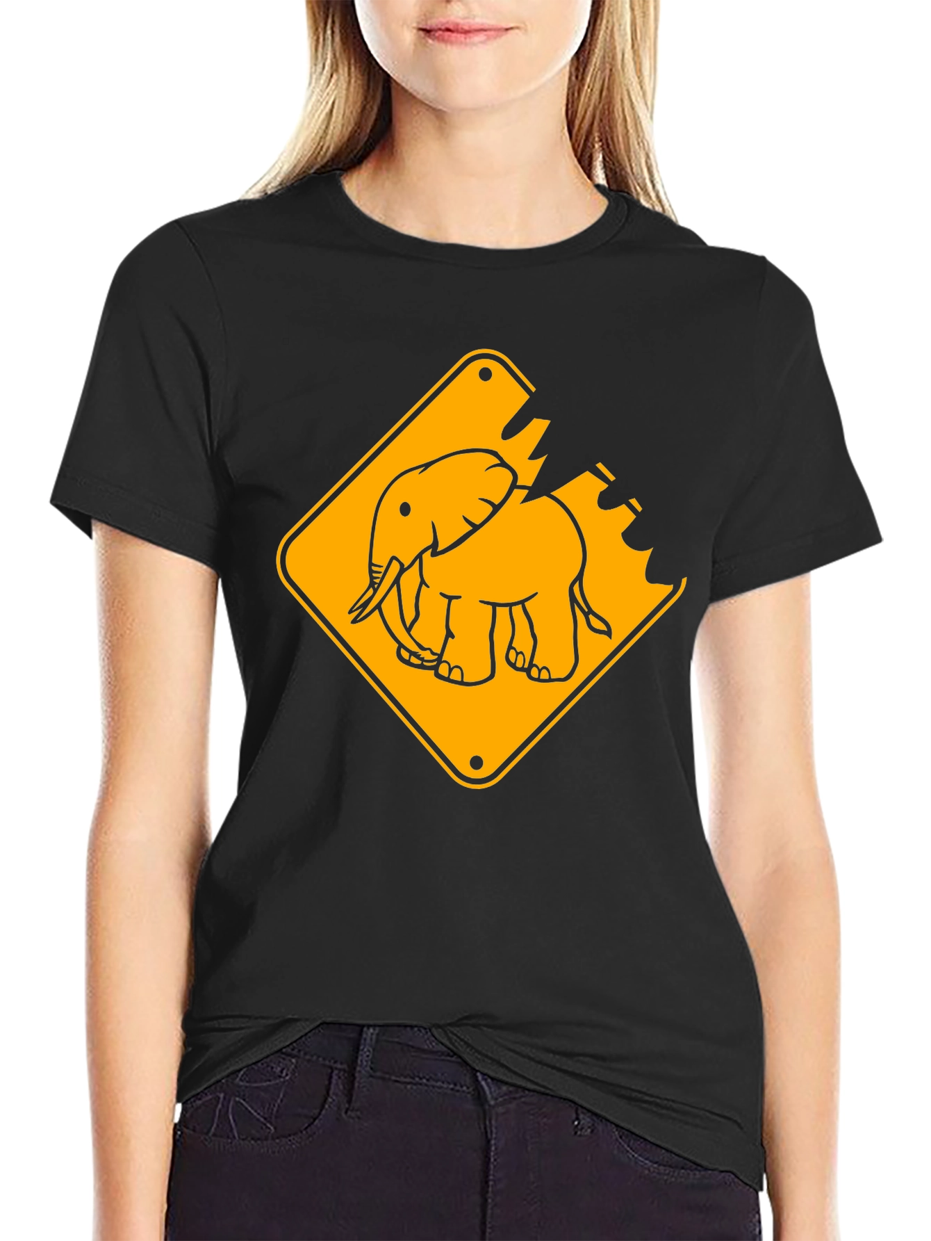 Elephant Crossing Graphic Tee - Black