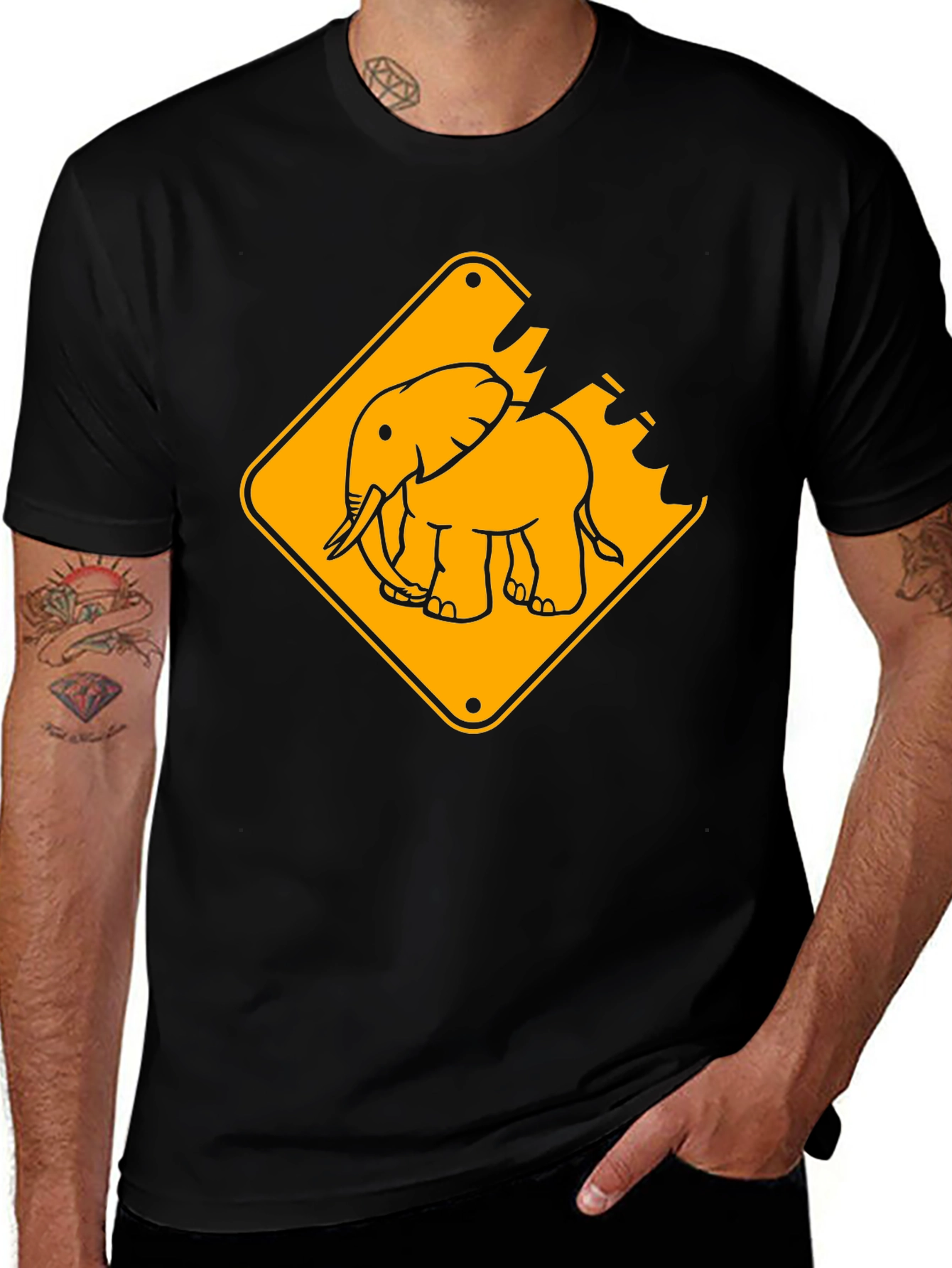 Elephant Crossing Graphic Tee - Black